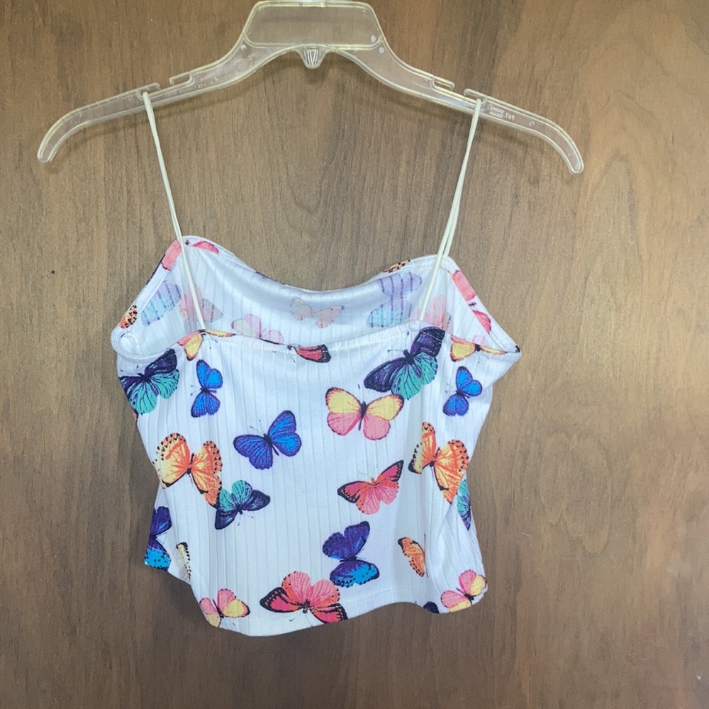 Rue21 top ribbed butterfly print crop top cropped spaghetti straps L jrs - Picture 10 of 14